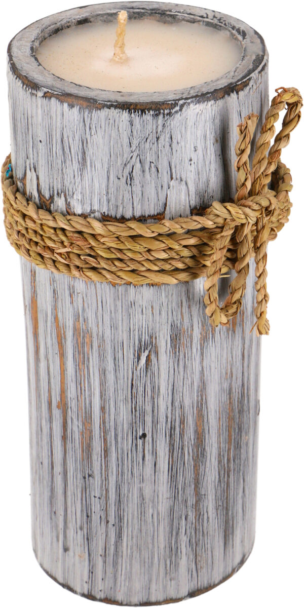 Exotische Kerze in Bambus - 20 cm graublau