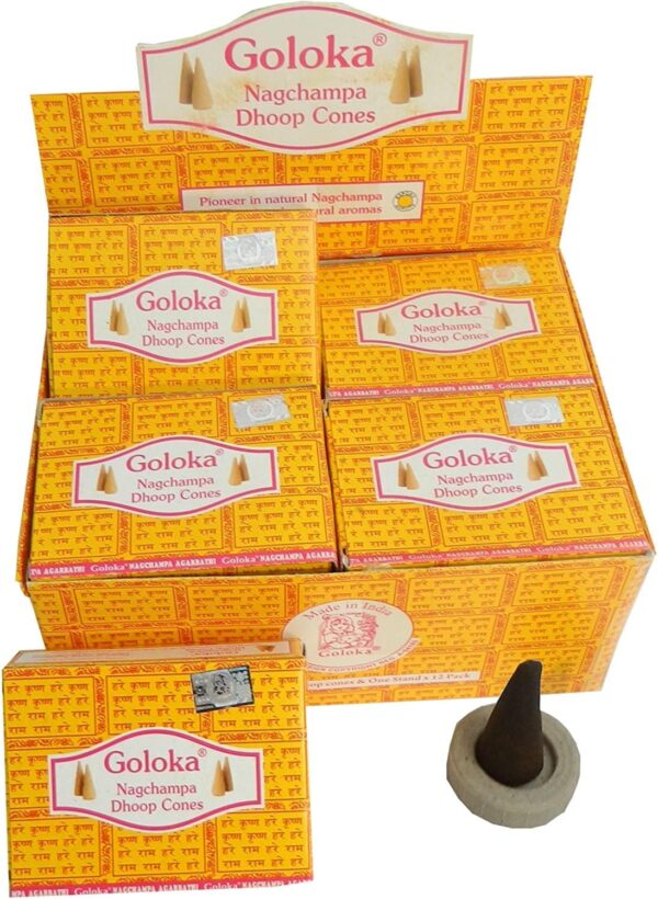 Goloka Nagchampa Dhoop Cones Räucherkegel mit Halter – Bild 3